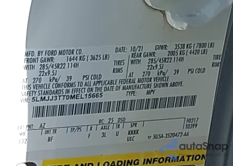 2021 Lincoln Navigator Black Label L из США, поврежденный, VIN 5LMJJ3TT0MEL15665